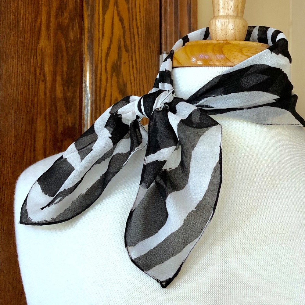 Black & White Square Sheer Zebra Print Scarf